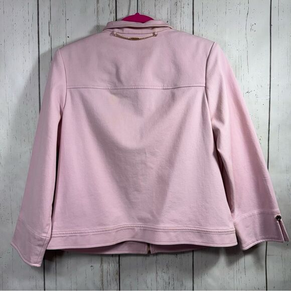 St John Sport By Marie Jacket Stretch Cotton Zipper Gold Detail Soft Pink Pocket - Picture 13 of 15